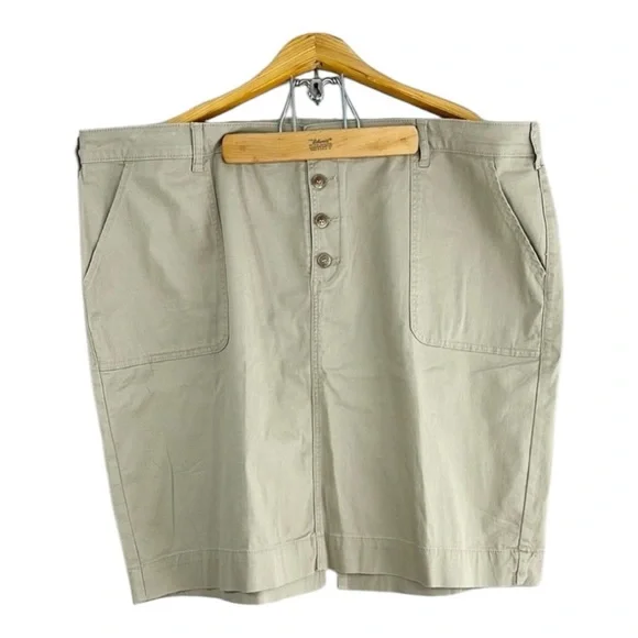 Lane Bryant Stretch Khaki Twill Tan Button Fly Skirt Plus Size 28 - Picture 1 of 8